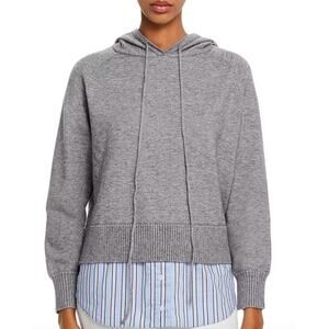 AQUA BLOOMINGDALE'S Layered-Look Hooded Gray Sweater TWOFER  M tail  PREPPY